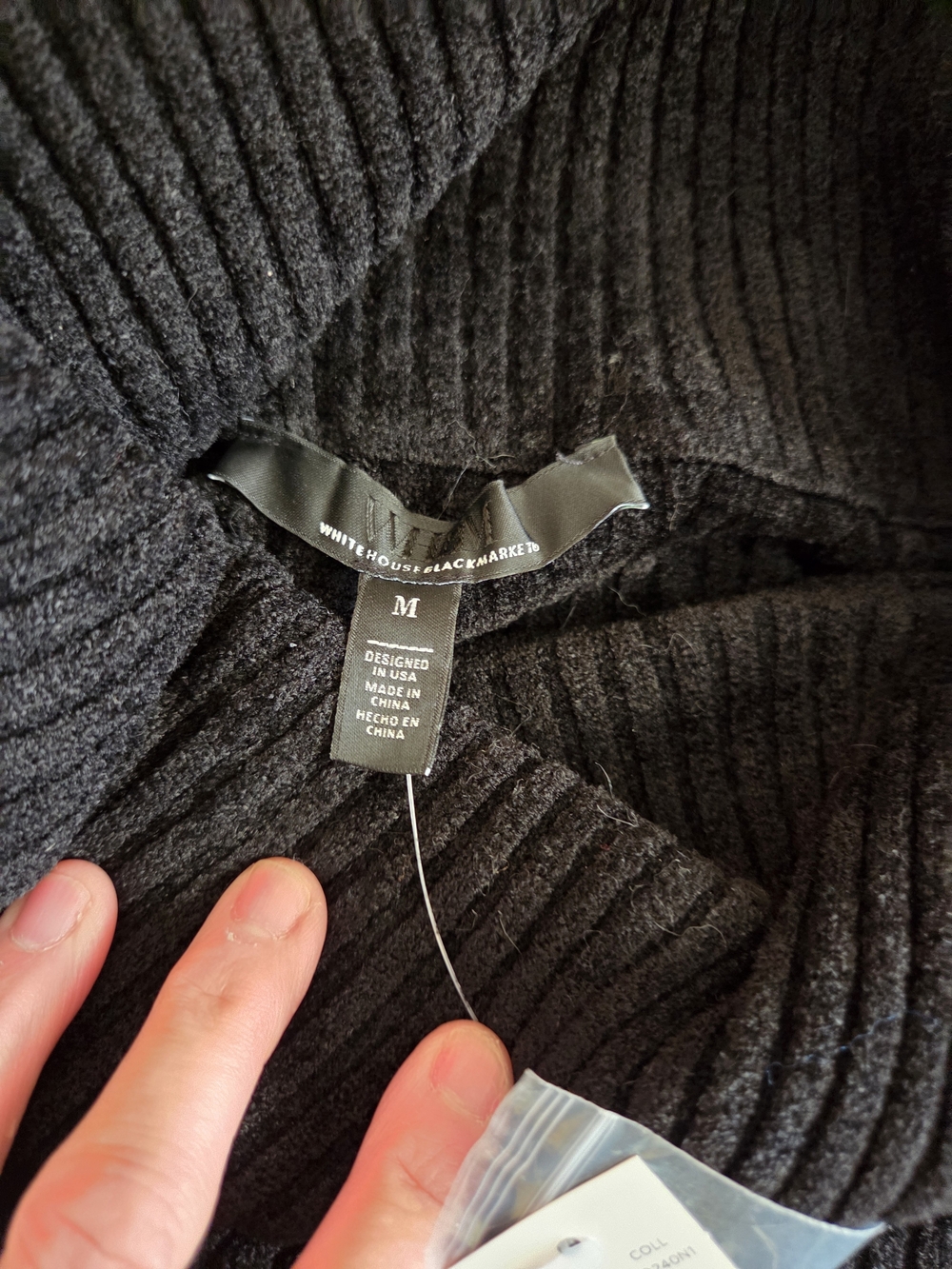 WHBM Black Ribbed Chenille Turtleneck Sweater Gold Button Detail - NWT- MEDIUM - Picture 5 of 7